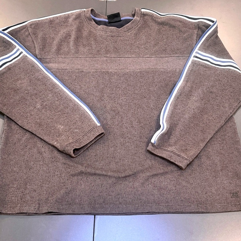 Corduroy Ribbed Pullover Mens XL Brown Good Retro Athletic Stripe L/S